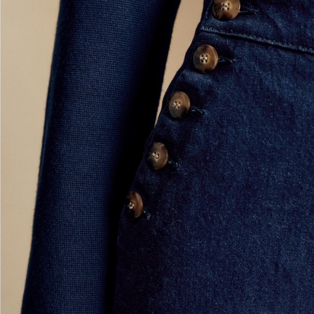 NWT Sézane Marino Trousers Flare Jeans with Buttons - Picture 3 of 9